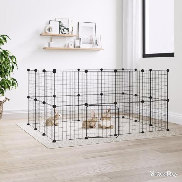 Cage animaux de compagnie  28 panneaux et porte Noir 35x35 cm