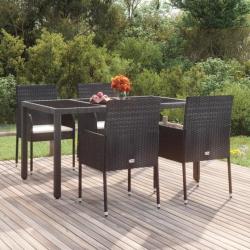 Chaises de jardin 4 pcs avec coussins Résine tressée Noir