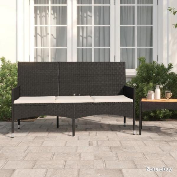 Banc de jardin  3 places avec coussins Noir Rsine tresse