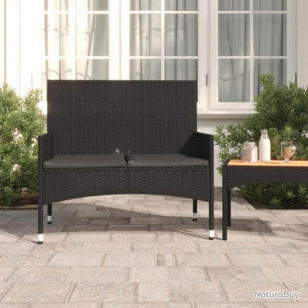 Banc de Jardin  2 Places avec Coussins Noir Rsine Tresse