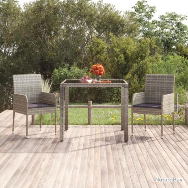 Chaises de jardin avec coussins 2 pcs Rsine tresse Gris