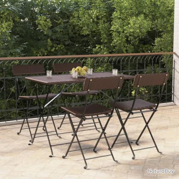 Chaises de bistrot pliantes 4pcs Marron Rsine tresse et acier