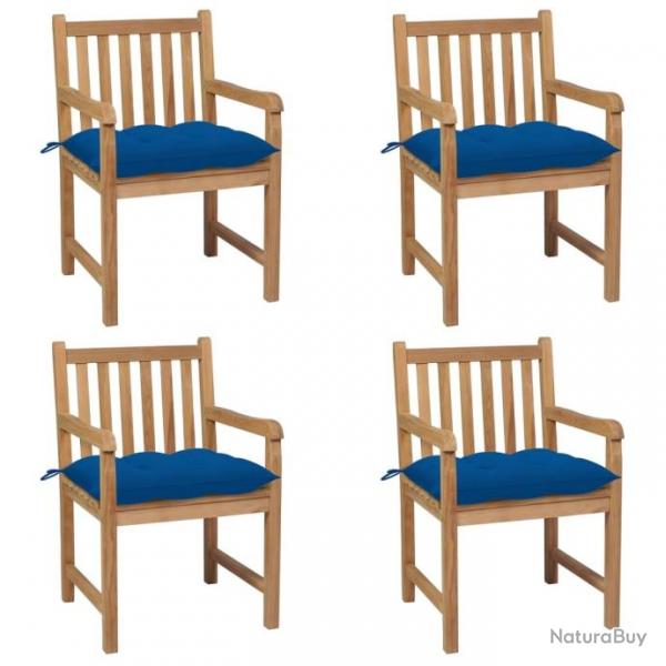 Chaises de jardin 4 pcs avec coussins bleu Bois de teck solide