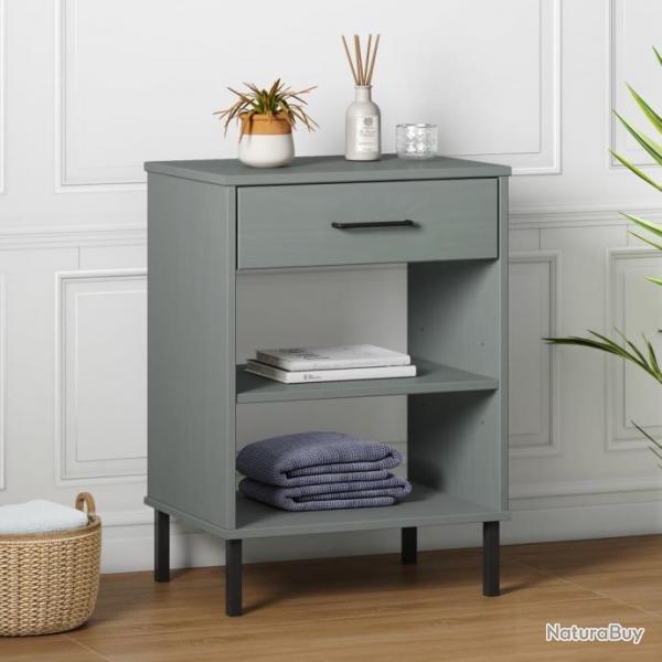 Armoire console avec pieds en mtal Gris Bois pin massif OSLO