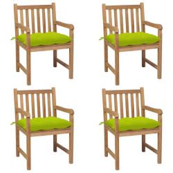 Chaises de jardin 4 pcs avec coussins vert vif Teck solide