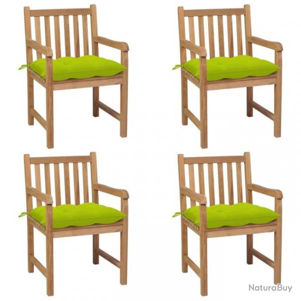 Chaises de jardin 4 pcs avec coussins vert vif Teck solide