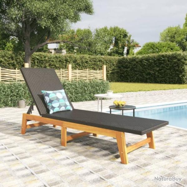 Chaise longue Noir/marron Rsine tresse/bois massif d'acacia