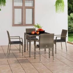 Chaises de jardin avec coussins 4 pcs Résine tressée Gris