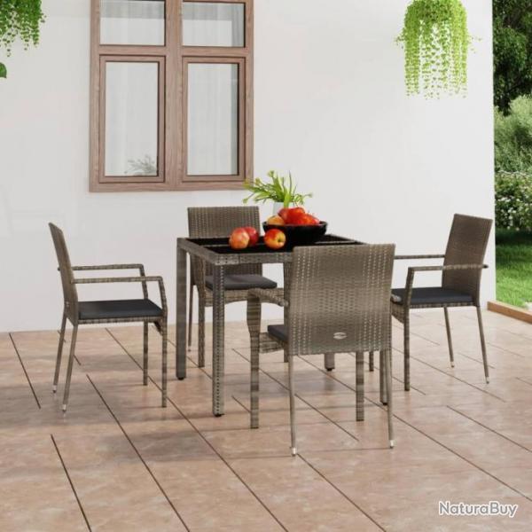 Chaises de jardin avec coussins 4 pcs Rsine tresse Gris