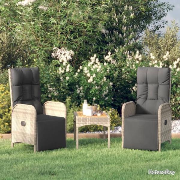 Chaises inclinables d'extrieur et coussins2pcs Poly rotin Gris