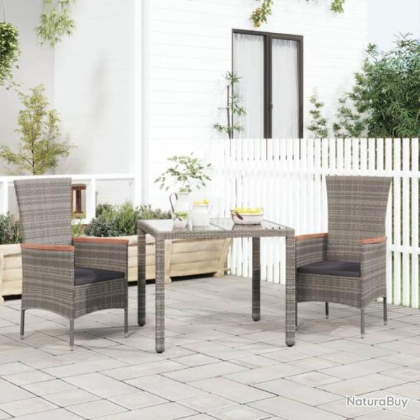 Chaises de jardin avec coussins 2 pcs Rsine tresse Gris