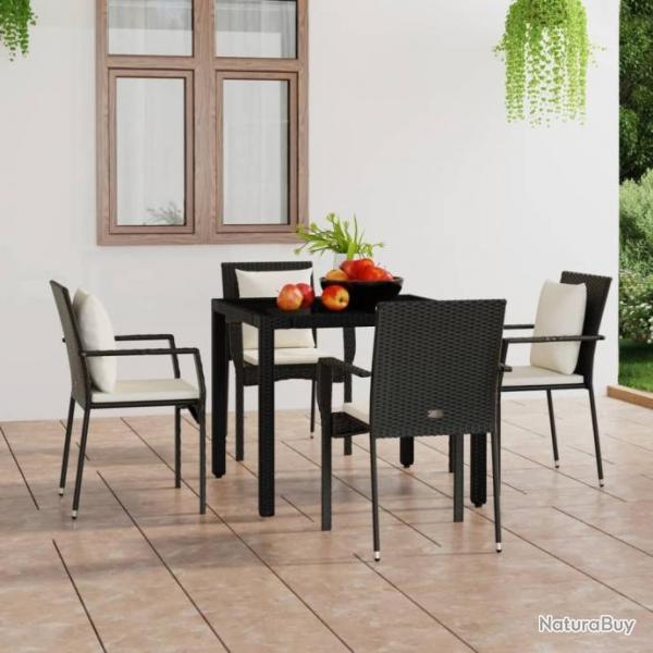 Chaises de jardin 4 pcs avec coussins Rsine tresse Noir