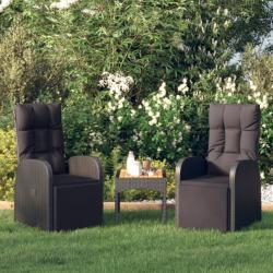 Chaises de jardin inclinables coussins 2pcs Noir Résine tressée