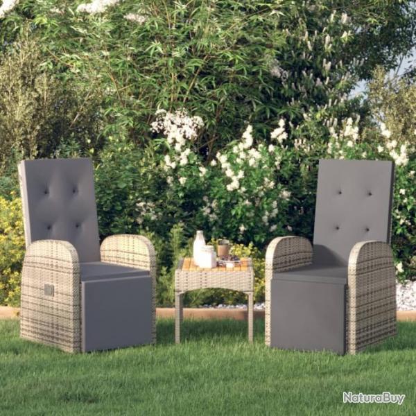 Chaises de jardin inclinables coussins 2pcs Gris Rsine tresse