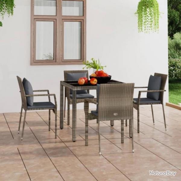 Chaises de jardin avec coussins 4 pcs Rsine tresse Gris