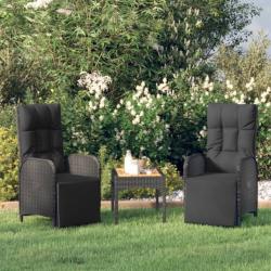 Chaises inclinables d'extérieur et coussins2pcs Poly rotin Noir