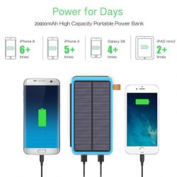 Chargeur Panneau Solaire Batterie Externe 20000 maH 18W Pour Randonnée Camping Charge Ordinateur