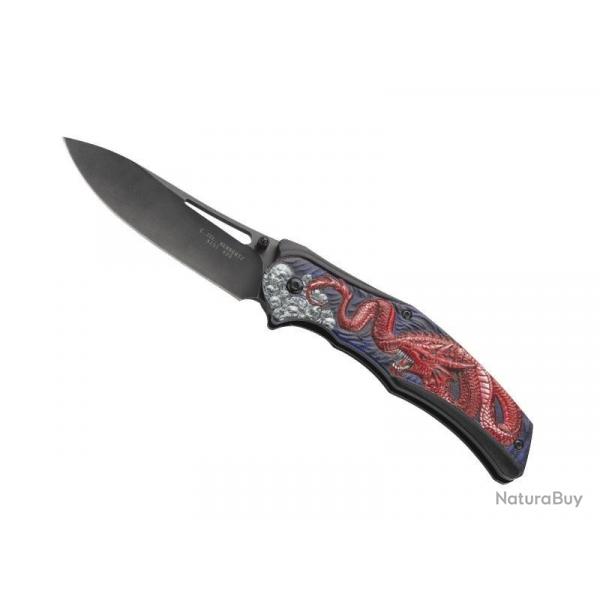 COUTEAU HERBERTZ ALU NOIR DRAGON ROUGE 12,5CM INOX