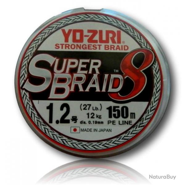 TRESSE YO-ZURI SUPERBRAID 8X 1.2 ARGENT 150M