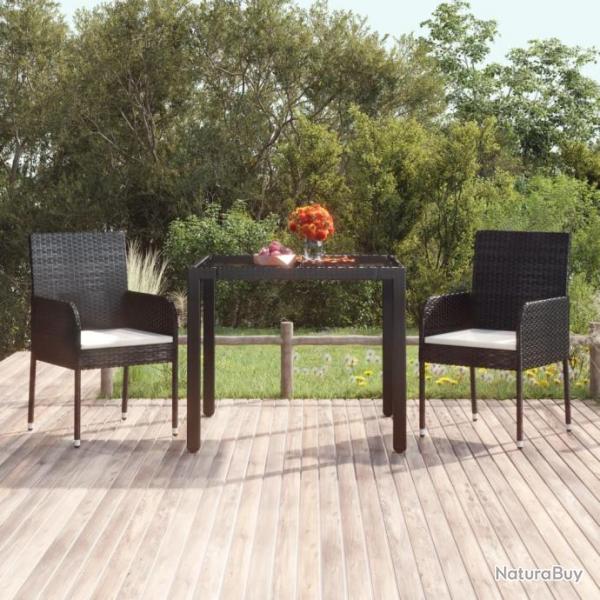 Table de jardin dessus en verre Noir 90x90x75 cm Rsine tresse