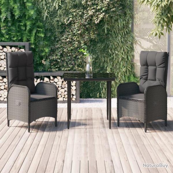 salle  manger de jardin avec coussins 3 pcs Noir