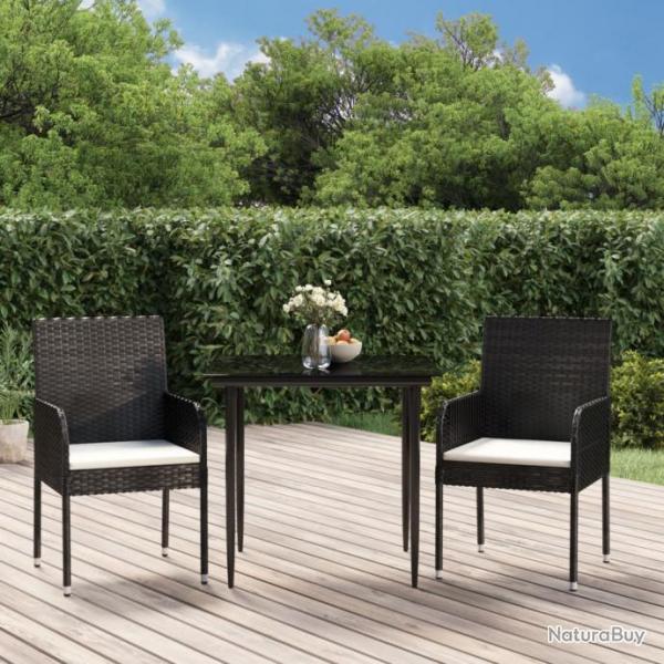 salle  manger de jardin avec coussins 3 pcs Noir