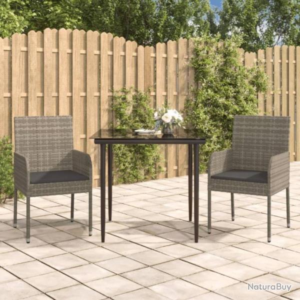 Mobilier  dner de jardin 3pcs avec coussins noir et gris