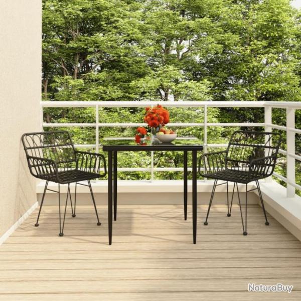 Ensemble de salle  manger de jardin 3 pcs Noir Rsine tresse