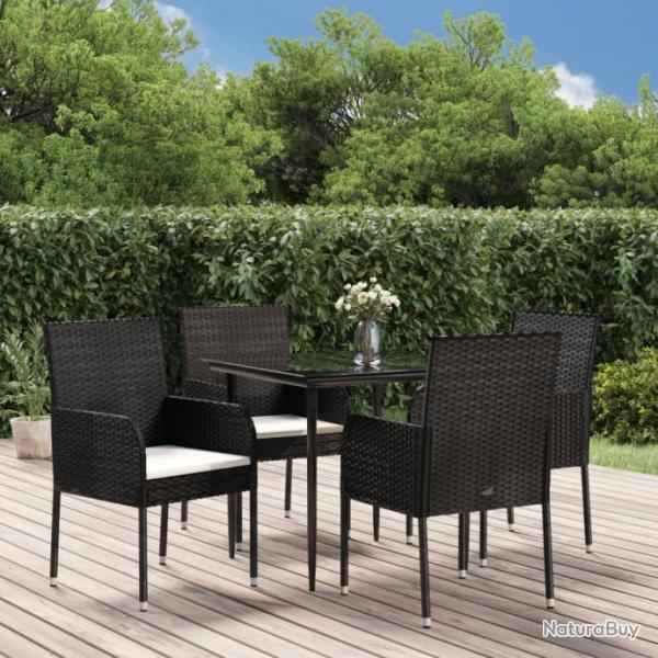 Mobilier  dner de jardin et coussins 5pcs Noir Rsine tresse