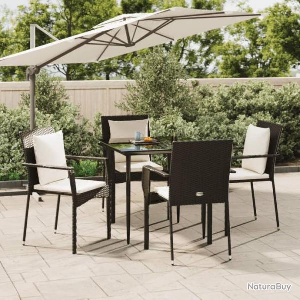 Mobilier  dner de jardin et coussins 5pcs Noir Rsine tresse