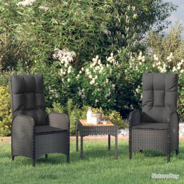 Salon de jardin 3 pcs avec coussins Noir Rsine tresse