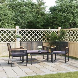 Salon de jardin 4 pcs avec coussins Noir Acier