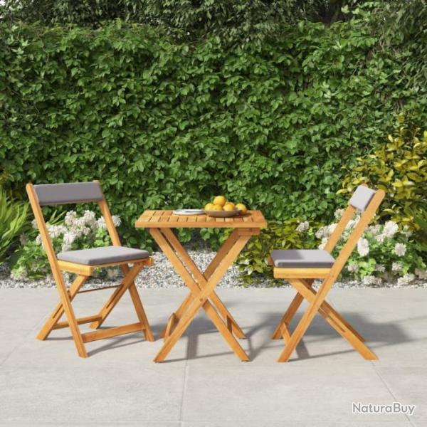 bistro pliable 3 pcs avec coussins Acacia solide