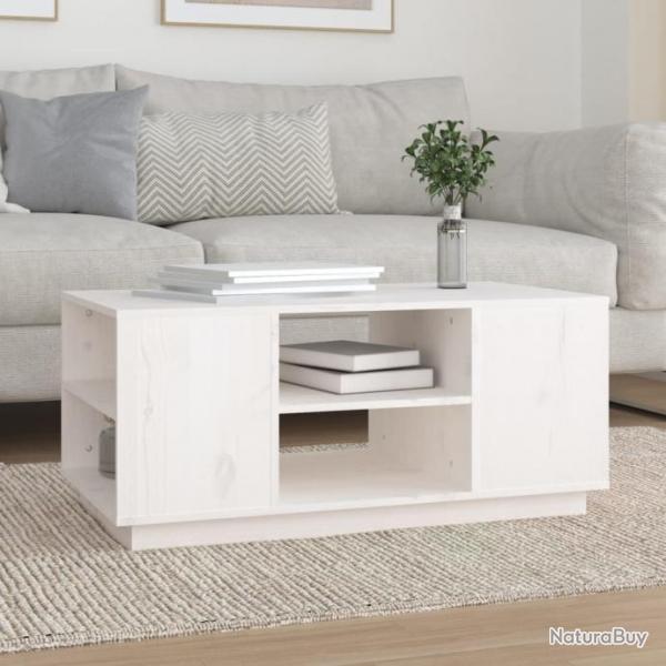 Table basse Blanc 90x49x40,5 cm Bois massif de pin