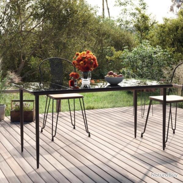 Table  dner de jardin Noir 160x80x74 cm Acier et verre tremp