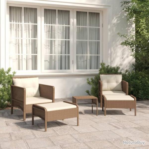 Salon de jardin 5 pcs avec coussins Marron Rsine tresse