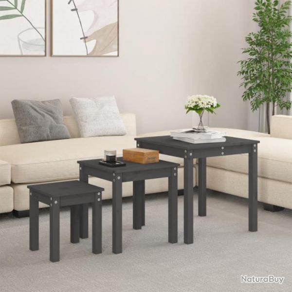 Tables gigognes 3 pcs Gris Bois de pin massif