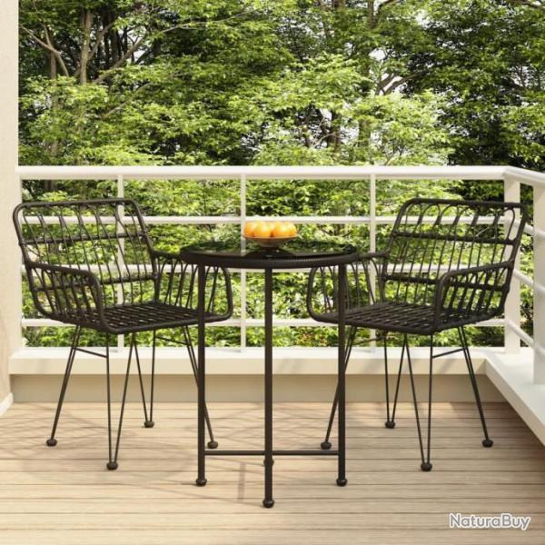 salle  manger de jardin 3 pcs Noir Rsine tresse