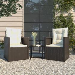 Mobilier d'extérieur 3 pcs avec coussins Résine tressée Noir