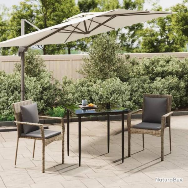 Salon de jardin 3 pcs avec coussins Noir et gris Rsine tresse