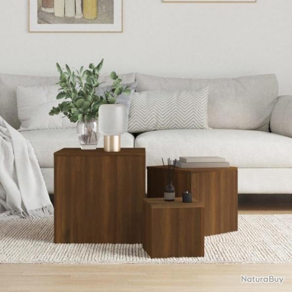 Tables d'appoint 3 pcs Chne marron Bois d'ingnierie