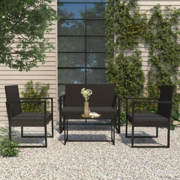 Salon de jardin 4 pcs avec coussins Noir Rsine tresse