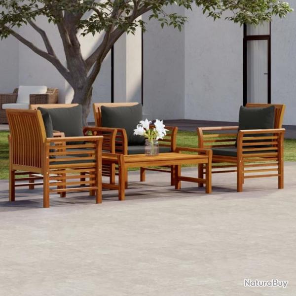 Salon de jardin 5 pcs avec coussins Bois massif d'acacia