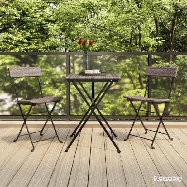 bistro pliable 3 pcs Gris Rsine tresse