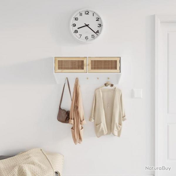 Porte-manteau mural Blanc Bois d'ingnierie et rotin naturel