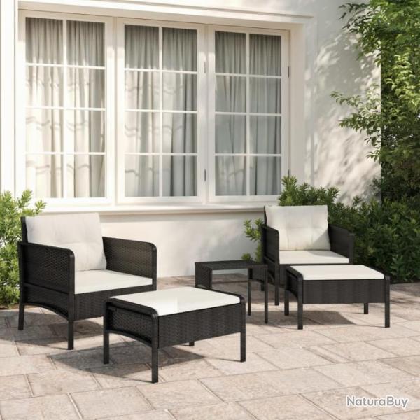 Salon de jardin 5 pcs avec coussins Noir Rsine tresse