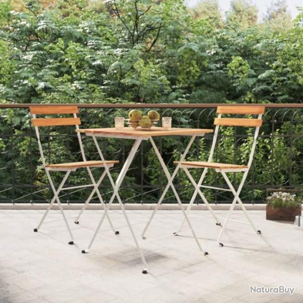 bistro pliable 3 pcs Bois d'acacia solide et acier