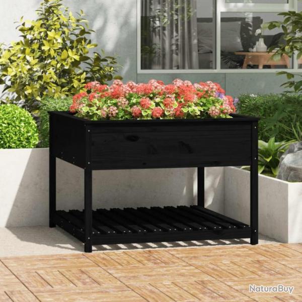 Jardinire et tagre Noir 111,5x111,5x81 cm Bois massif de pin