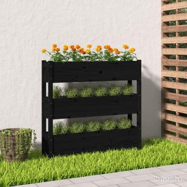 Jardinire Noir 112x25x104,5 cm Bois massif de pin