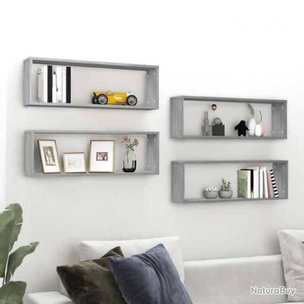 tagres murales cubiques 4 pcs Sonoma gris 80x15x26,5 cm